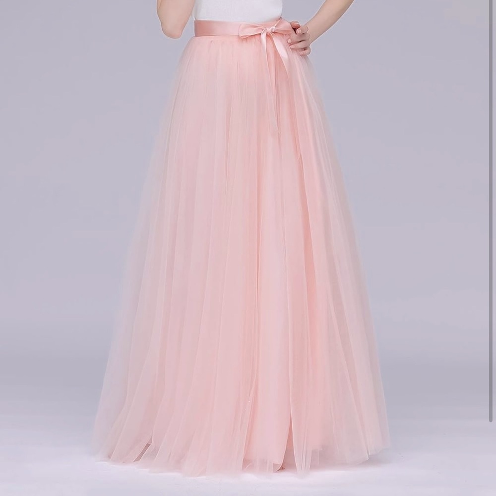 🎀 NWT Pink Tulle Full Length Layered Skirt w/ Satin Ribbon Sash Belt XL